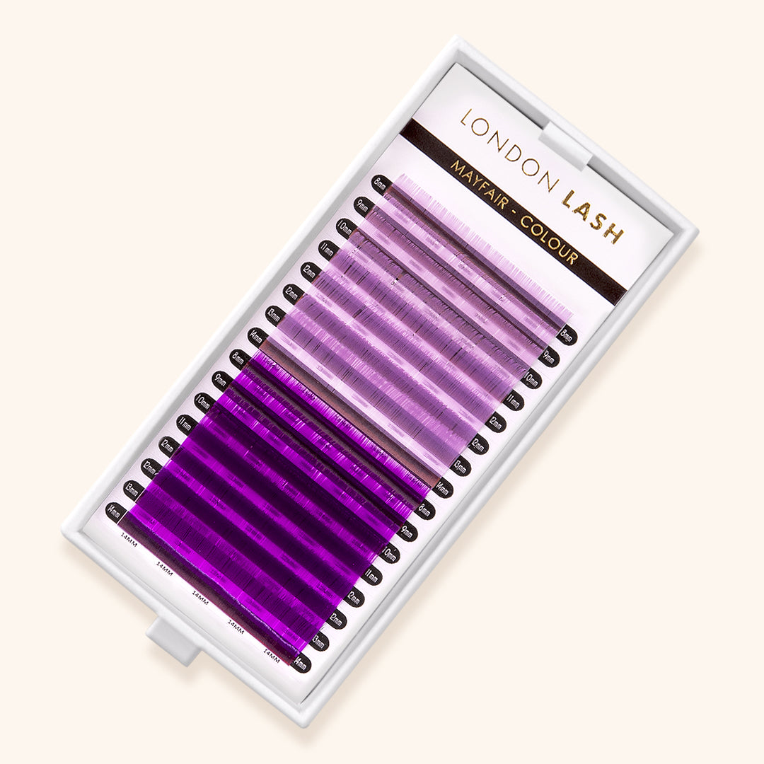 EXTENSIONS DE CILS LILAS/VIOLET MAYFAIR, extension de cils materiel, cils, extension de cils volume russe, extension cils naturelle, marque extension de cils