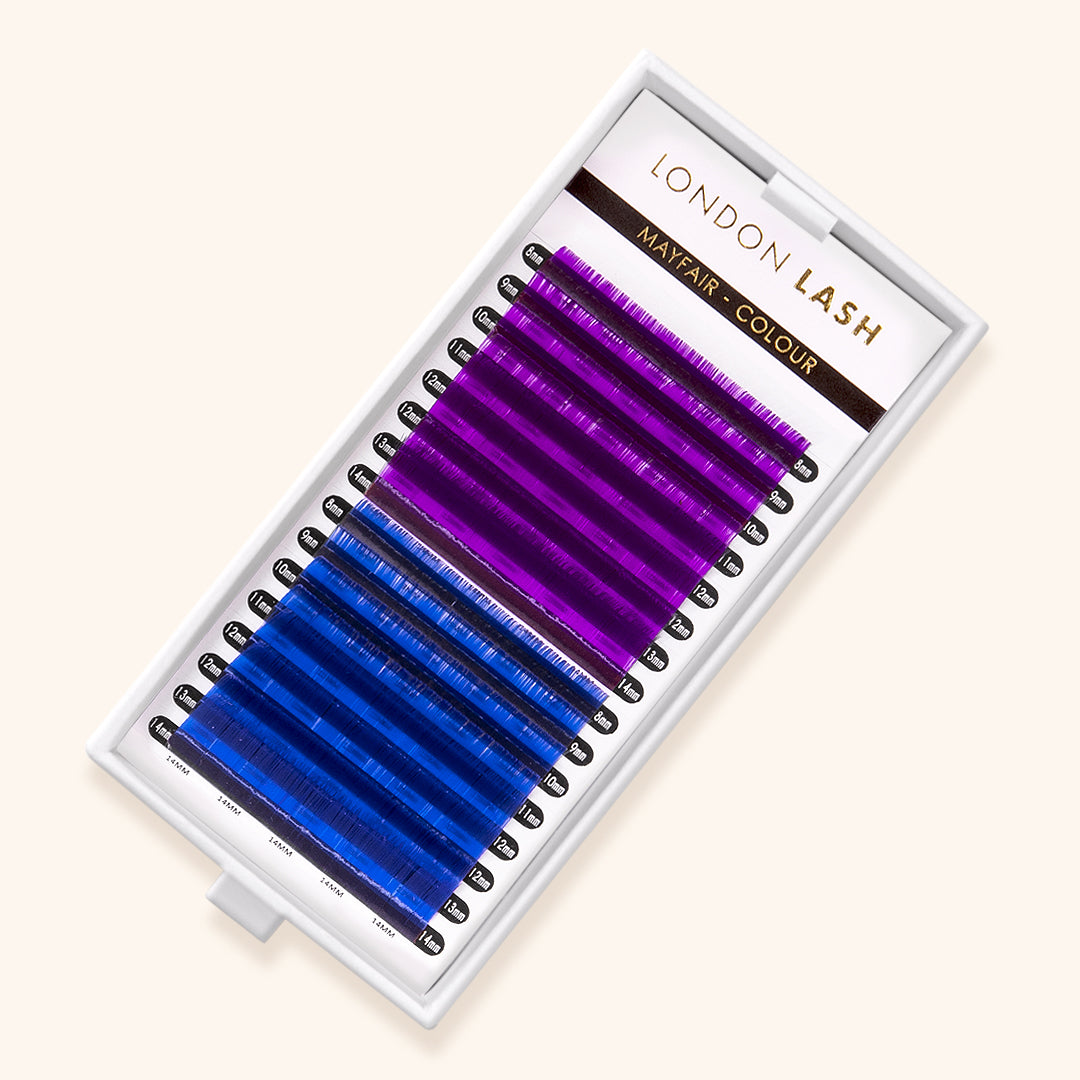 EXTENSIONS DE CILS VIOLET/BLEU MAYFAIR, extension de cils couleur, cils, extension de cils, extension de cils professionnel